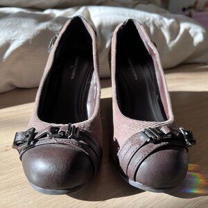 Brown Faded Glory Wedged Pumps with Buckle Toe